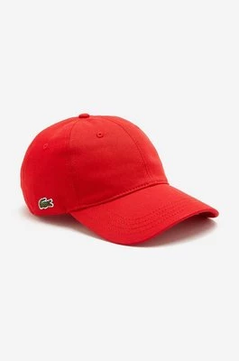 Lacoste czapka z daszkiem bawełniana kolor czerwony gładka (puste)