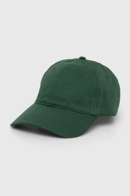 Lacoste czapka z daszkiem bawełniana kolor zielony gładka