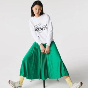 Lacoste Damska bluza z bawełnianego polaru z okrągłym dekoltem i nadrukiem krokodyla