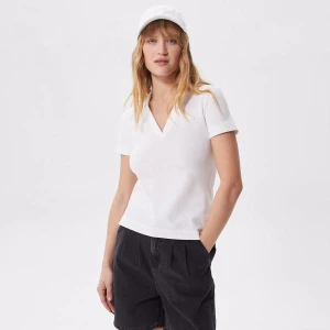 Lacoste damska koszulka polo z dekoltem w kształcie litery V z elastycznej piki Slim Fit