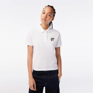 Lacoste damska koszulka polo z nadrukiem serialowego krokodyla x Netflix