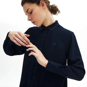 Lacoste Damska Luźna Elegancka Koszula Z Lejącego Materiału