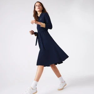 Lacoste Damska Sukienka Polo Zapinana Na Guziki Z Paskiem Z Piki Bawełnianej