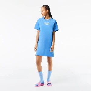 Lacoste damska sukienka typu T-shirt z organicznej bawełny z nadrukiem
