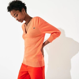 Lacoste Damski Sportowy Sweter Do Gry W Golfa Z Dekoltem W Kształcie Literyz Oddychającego Materiału