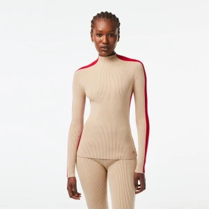 Zdjęcie produktu Lacoste damski sweter bezszwowy z lampasami w kontrastowym kolorze