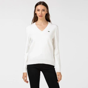 Lacoste Damski Sweter Z Bawełny Organicznej Z Dekoltem W Kształcie Litery V