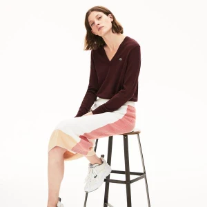 Lacoste Damski Sweter Z Jednokolorowej Bawełny Z Dekoltem W Kształcie Litery V