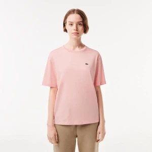 Lacoste Damski T-shirt z bawełny klasy premium z okrągłym dekoltem