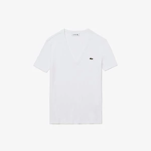 Lacoste Damski T-Shirt Z Dekoltem W Kształcie Literyz Miękkiej Bawełny