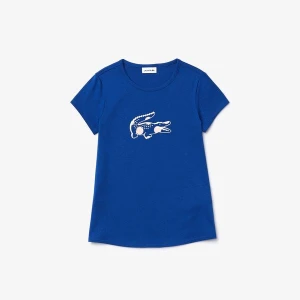 Lacoste Dziewczęcy Bawełniany T-Shirt Z Nadrukiem Z Okrągłym Dekoltem
