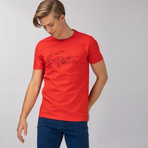 Lacoste Erkek Bisiklet Yaka Baskılı Kırmızı T-Shirt