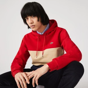 Lacoste Erkek Classic Fit Kapüşonlu Renk Bloklu Kırmızı Sweatshirt