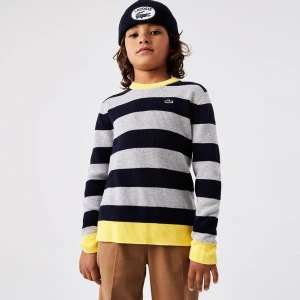 Lacoste Erkek Çocuk Bisiklet Yaka Çizgili Gri Sweatshirt
