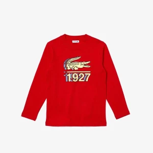 Lacoste Erkek Çocuk Uzun Kollu Bisiklet Yaka Baskılı Kırmızı T-Shirt