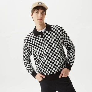 Lacoste Erkek Polo Yaka Desenli Siyah Kazak