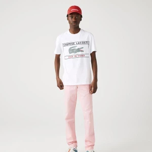 Lacoste Erkek Regular Fit Bisiklet Yaka Baskılı Beyaz T-Shirt