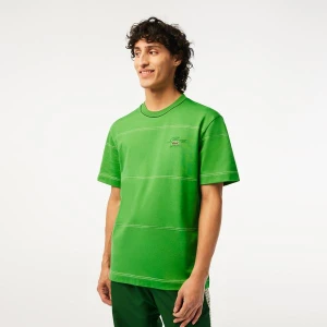 Lacoste Erkek Relaxed Fit Bisiklet Yaka Çizgili Yeşil T-Shirt