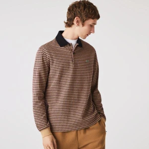 Lacoste Erkek Relaxed Fit Uzun Kollu Ekose Bordo Polo