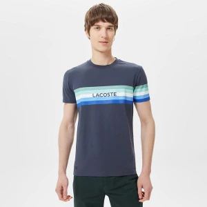 Lacoste Erkek Slim Fit Bisiklet Yaka Baskılı Lacivert T-Shirt