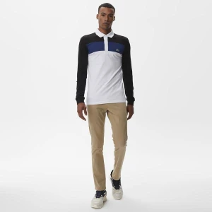 Lacoste Erkek Slim Fit Uzun Kollu Renk Bloklu Beyaz Polo