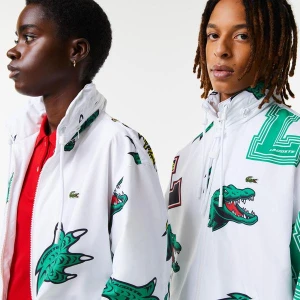 Lacoste Holiday Unisex Kapüşonlu Desenli Beyaz Mont