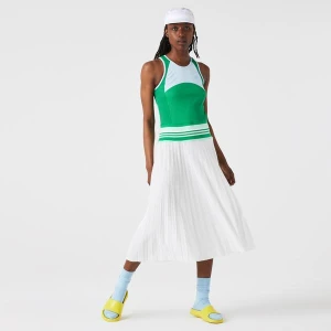 Lacoste Kadın Loose Fit Kolsuz Bisiklet Yaka Renk Bloklu Beyaz Elbise