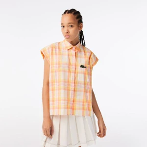 Lacoste Kadın Loose Fit Kolsuz Ekose Renkli Gömlek