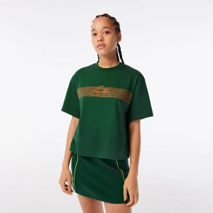 Lacoste Kadın Oversize Bisiklet Yaka Baskılı Yeşil T-Shirt