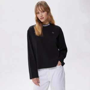 Lacoste Kadın Oversize Uzun Kollu Bisiklet Yaka Siyah T-Shirt