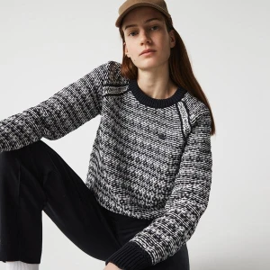 Lacoste Kadın Reglan Kollu Bisiklet Yaka Desenli Siyah Kazak