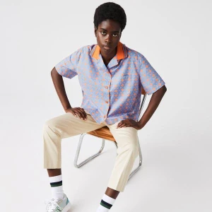 Lacoste Kadın Regular Fit Kısa Kollu Desenli Turuncu Gömlek