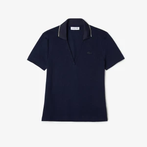 Lacoste Kadın Slim Fit Kısa Kollu V Yaka Lacivert Polo