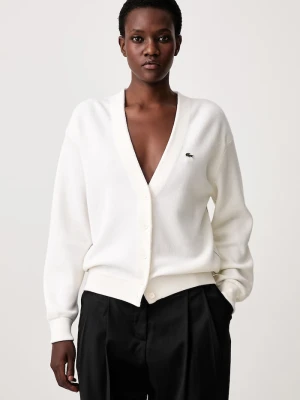 Lacoste kardigan damski z wełną beżowy