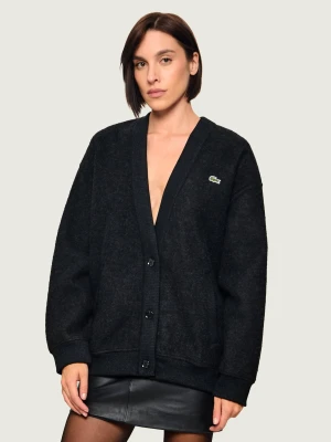 Lacoste Kardigan | Oversize fit | z dodatkiem wełny czarny
