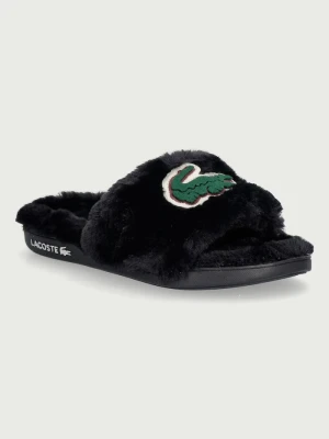 Lacoste klapki damskie o pluszowym wykończeniu Serve Slide Dualiste Slides czarny