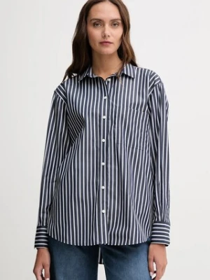 Lacoste koszula bawełniana damska kolor granatowy relaxed z kołnierzykiem klasycznym CF0215