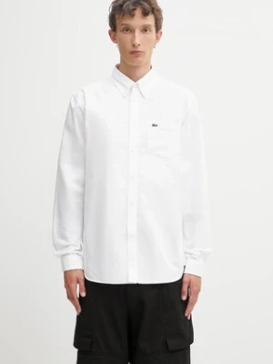 Lacoste koszula bawełniana męska kolor biały regular z kołnierzykiem button-down