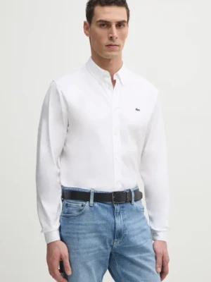 Lacoste koszula bawełniana męska kolor biały regular z kołnierzykiem button-down CH2933