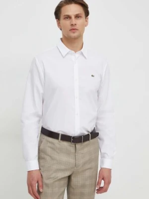 Lacoste koszula bawełniana męska kolor biały slim z kołnierzykiem klasycznym