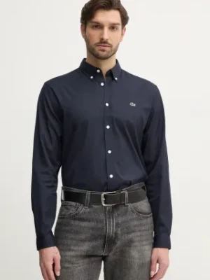 Lacoste koszula bawełniana męska kolor granatowy regular z kołnierzykiem button-down CH2933