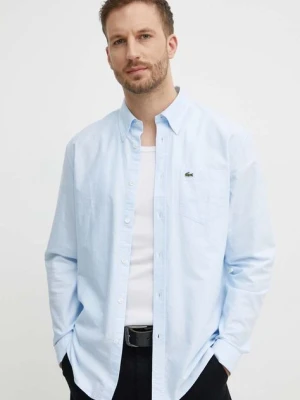 Lacoste koszula bawełniana męska kolor niebieski regular z kołnierzykiem button-down