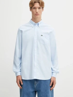 Lacoste koszula bawełniana męska kolor niebieski regular z kołnierzykiem button-down