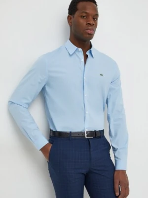 Lacoste koszula bawełniana męska kolor niebieski slim z kołnierzykiem klasycznym