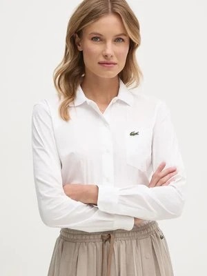 Lacoste koszula damska kolor beżowy regular z kołnierzykiem klasycznym CF3462