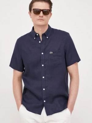 Zdjęcie produktu Lacoste koszula lniana kolor granatowy regular z kołnierzykiem button-down