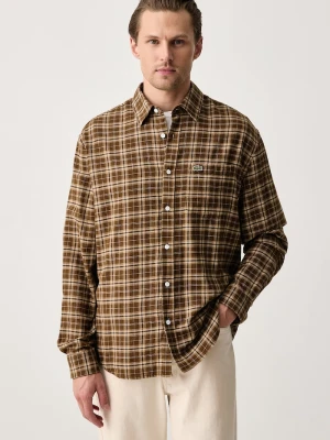 Lacoste koszula męska bawełniana brązowy