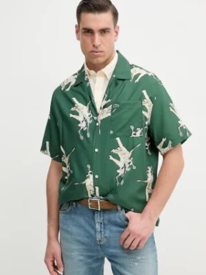 Lacoste koszula męska kolor zielony relaxed z kołnierzykiem klasycznym CH0113