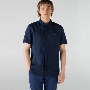 Lacoste Koszula Męska Regular Fit Z Krótkimi Rękawami İ Kołnierzykiem Zapinanym Na Guziki