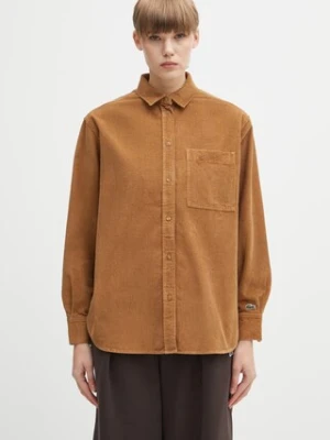 Lacoste koszula sztruksowa damska kolor brązowy regular z kołnierzykiem klasycznym CF5336